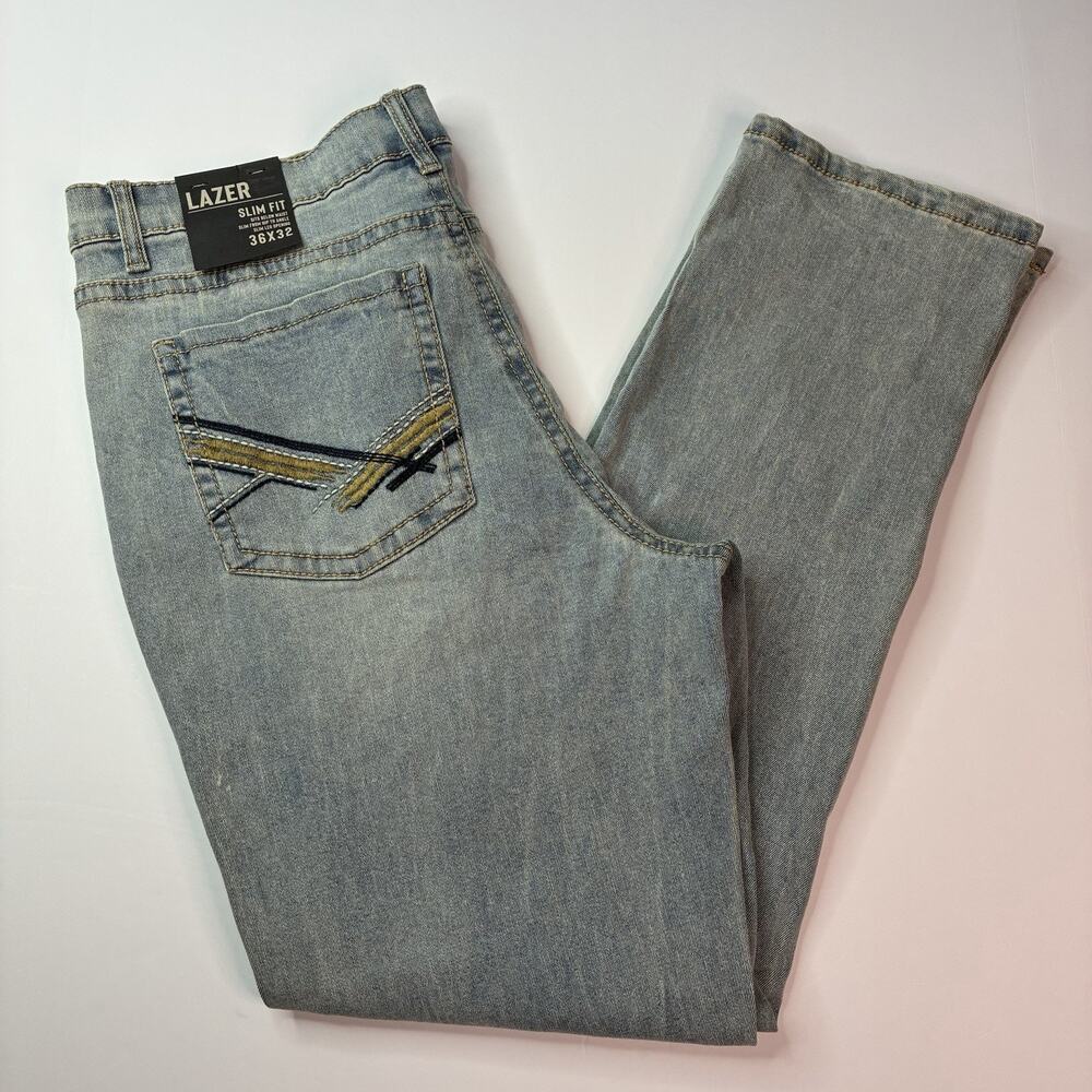 Lazer Slim Fit Jeans Men's Size 36x32 Blue Sits Below Waist Slim Leg Opening